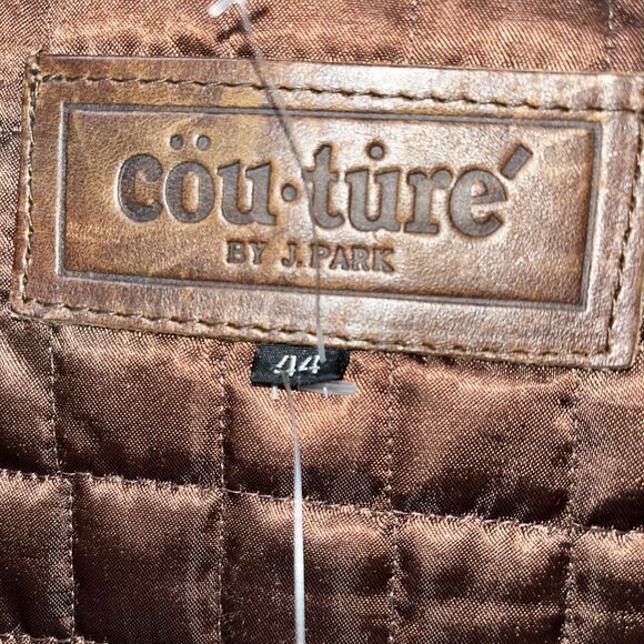 COUTURE by J. Park Leather Brown Coat Front Pockets Lamb Size 44 - Picture 2 of 13